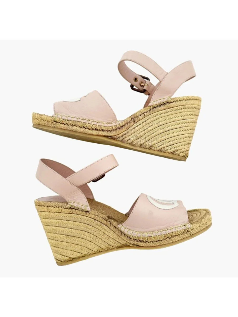 Gucci Flor GG Espadrille Wedge Sandals EU 39.5 US 9.5 Pink Gold Platform Heel
